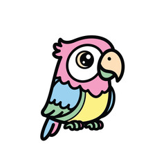 Adorable Cartoon Parrot with Colorful Plumage and Big Eyes.
