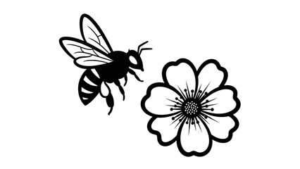 Elegant bee approaching vibrant flower, perfect for nature-themed designs and springtime marketing campaigns