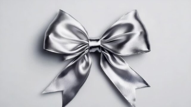 Video A shiny silver bow lying flat on a clean white surface, ready for use or decoration
