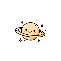 Cute Saturn Planet with Rings and Smiling Face in Space.