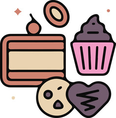 Colorful abstract candy shapes with geometric patterns and vibrant colors