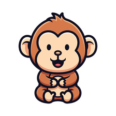 Fototapeta premium Adorable Cartoon Monkey Character with Big Eyes and Smiling Face.