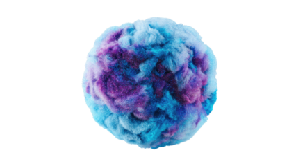 A vibrant, fluffy sphere of swirling blue and purple glitter, resembling a cosmic cloud or sparkling cotton candy, isolated on a transparent background. background removed