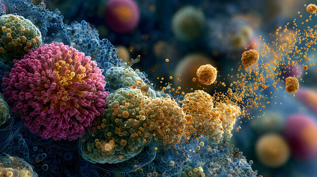 Cells of the Body, Pancreatic beta cells releasing insulin molecules in a scientific illustration.