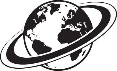 Global motion icon set. Vector glyph pictograms of globe, swoosh line, travel symbol, world movement, orbit mark black silhouette