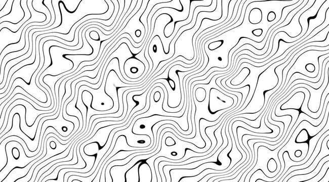 Abstract topographic contour lines seamless pattern animated background with wavy black lines on white for motion graphics and design projects