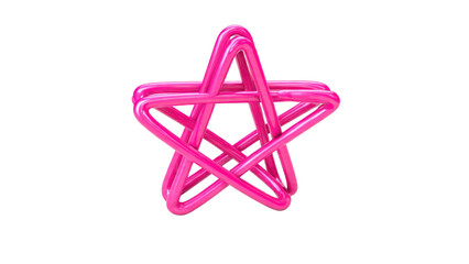 A vibrant, glossy pink 3D star shape formed by intertwined tubular elements, creating an abstract and modern geometric design. background removed