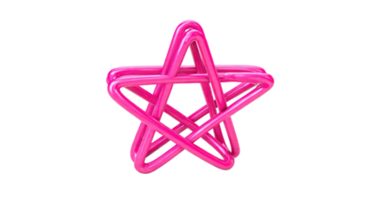 A vibrant, glossy pink 3D star shape formed by intertwined tubular elements, creating an abstract and modern geometric design. background removed