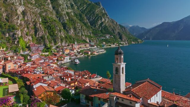Aerial View of Limone sul Garda on Lake Garda in the Italian Alps