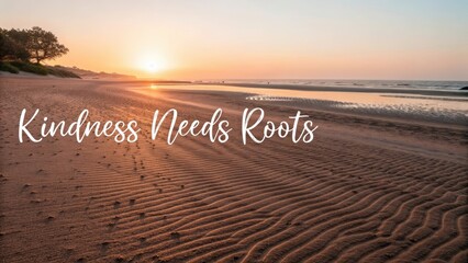 A serene beach at sunset with a motivational quote