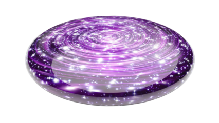 A sparkling purple cosmic orb, featuring swirling light patterns and shimmering particles, resembling a miniature galaxy or nebula. background removed