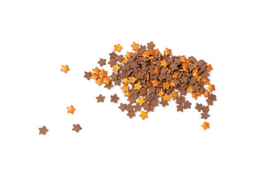 Cookie Stars Sprinkle Isolated, Sugar Star Pile, Candy Flakes, Sweet Brown Sprinkles Decoration