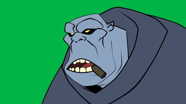 Angry old man with gray hair shouting furiously on green screen chromakey background. Intense loopable 2d animated cartoon animation ideal for angry reactions, comedy, and dramatic elderly character