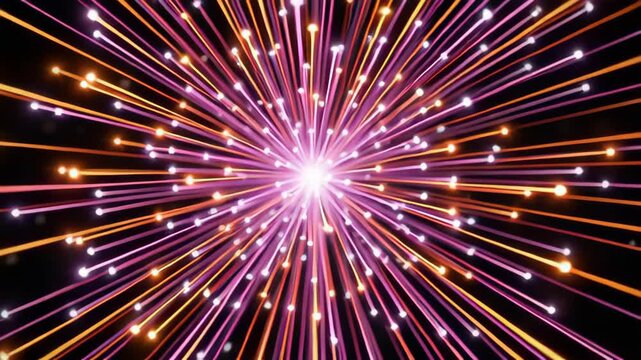 Colorful display of vibrant firework effects radiating with dynamic light and energy against a dark background