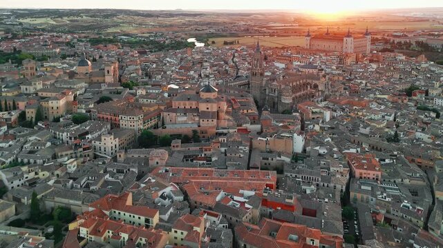 Sunrise view of the historic cityscape of Toledo, Castilla-La Mancha, Spain