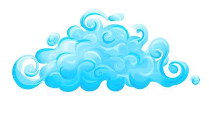 A whimsical, stylized blue cloud featuring intricate swirls and gradients, ideal for decorative or cartoon designs. background removed