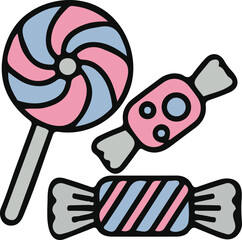 Vibrant colorful candy assortment with red blue and yellow hues