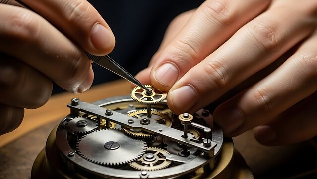Intricate timepiece assembly with expert precision and focused craftsmanship