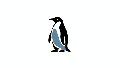Fototapeta premium Stylized penguin with black and gray plumage standing on a white background.