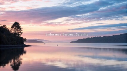 Fototapeta premium A serene pastel sunrise reflecting over calm waters and bay