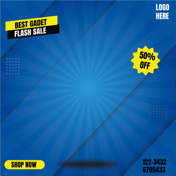 Graphic background with "BEST GADET FLASH SALE" text and "50% OFF" discount.