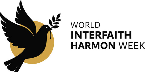 Dove of peace with olive branch world interfaith harmony week text symbol of unity and understanding