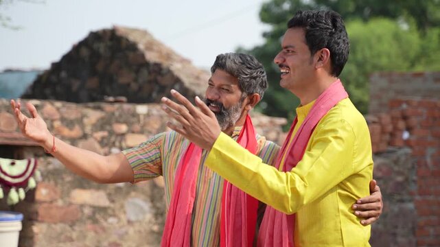 happy indian two farmer friends 