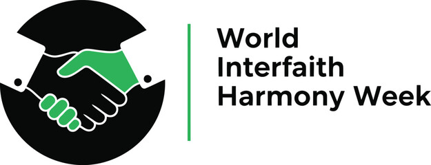 World interfaith harmony week logo diverse hands shaking in unity and peace symbolizing global cooperation and understanding