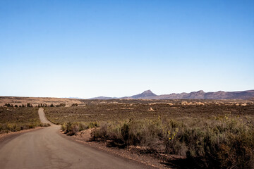 Winding Dirt Road Through Arid Plain — Remote Karoo Landscape Drive