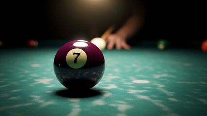 Lucky number 7, billiard balls on a green background, lucky seven number