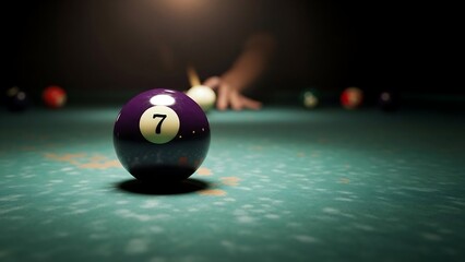 Lucky number 7, billiard balls on a green background, lucky seven number