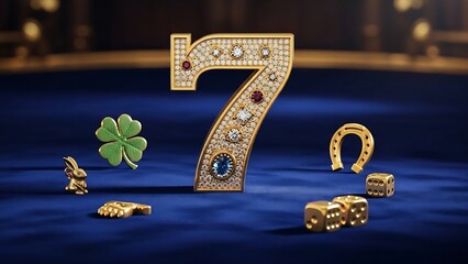 Lucky number 7, billiard balls on a green background, lucky seven number