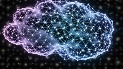 Futuristic digital cloud composed of intricate network patterns and glowing nodes against a dark background - Powered by Adobe