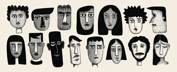 the collection of lively sketchy faces showing different moods and artistic vibes