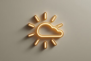 Glowing neon partly cloudy sun weather icon