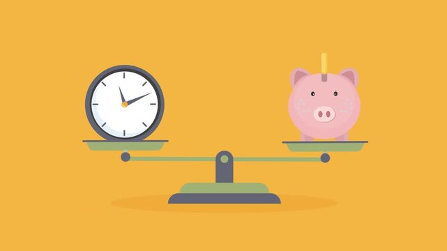 Time is money on scales icon. Money and time on scale. Time or money
