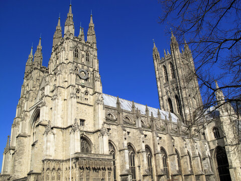 Canterbury Cathedral in Kent England UK was founded by St Augustine in AD602 and is the cathedral of the Archbishop of Canterbury, the head of the Church of England, stock photo image