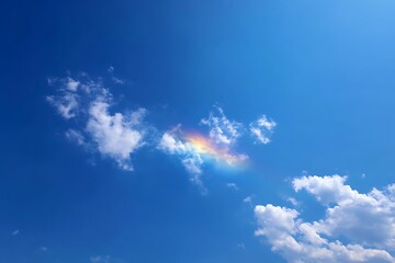 Fototapeta premium Iridescent cloud showing vivid rainbow colors in blue sky