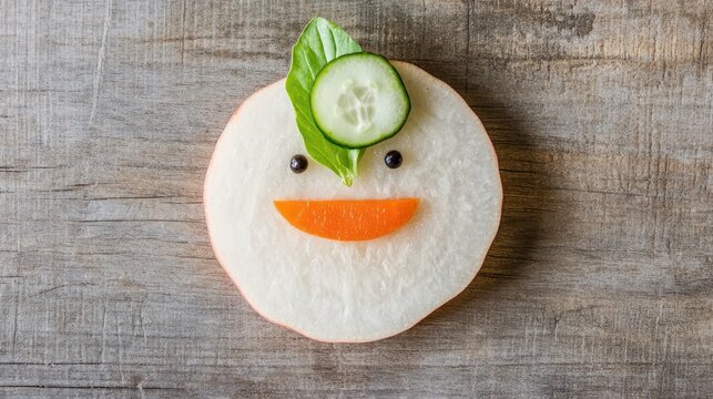 Smiling veggie face on wooden table