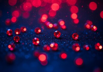 Elegant red gems scattered across shimmering dark sapphire surface