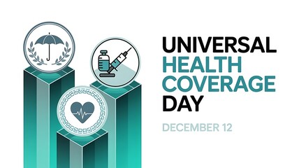 Universal health coverage day with healthcare icons and text