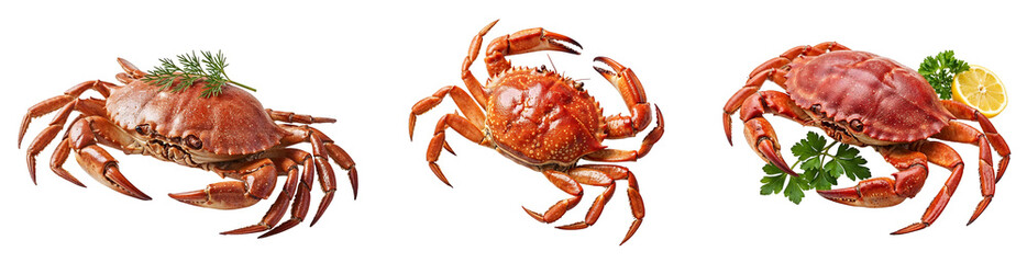 Whole boiled crab isolated on transparent background