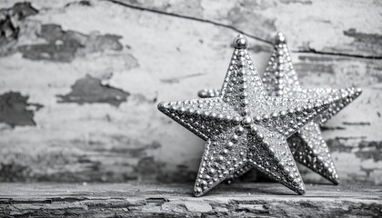 Elegant silver Christmas stars shimmer against rustic wood, perfect for festive decorations and heartwarming holiday memories with a touch of vintage charm