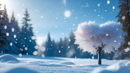 Snowy Winter Wonderland with Lone Frosted Tree and Falling Snow | Peaceful Seasonal Landscape
