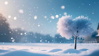 Snowy Winter Wonderland with Lone Frosted Tree and Falling Snow | Peaceful Seasonal Landscape