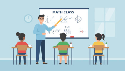 Math Class Instructor Demonstrating Equations to Students.