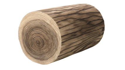Detailed view of a natural tree log cross-section, showcasing distinct annual growth rings and rich wood grain texture, isolated. background removed
