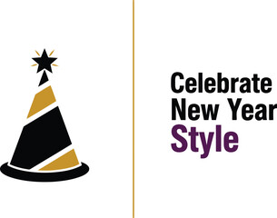 Fototapeta premium Celebrate new year style festive party hat with glitter accents bold typography for holiday greetings events