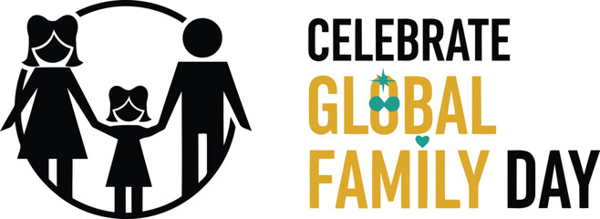 Celebrate global family day black silhouette of family holding hands inside circle text graphic with gradient colors
