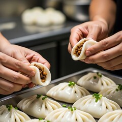 Preparing savory dumplings, a culinary creation in the kitchen atmosphere